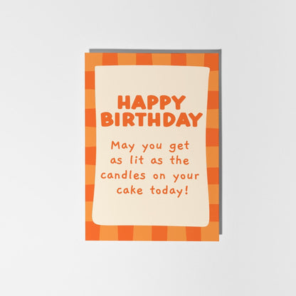 May You Get as Lit as the Candles, Cheeky Birthday Card with Bright Retro-Inspired Design - PulpKo