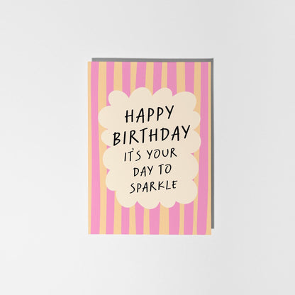 It's Your Day to Sparkle Birthday Card, Pink Striped Birthday Card for Her, Best Friend, Sister, Mum - PulpKo