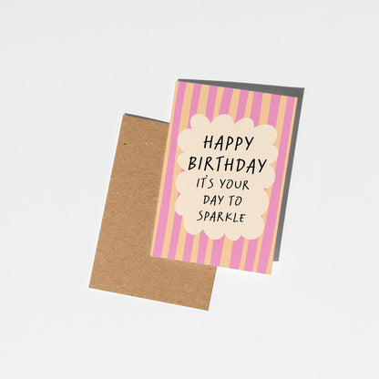 It's Your Day to Sparkle Birthday Card, Pink Striped Birthday Card for Her, Best Friend, Sister, Mum - PulpKo