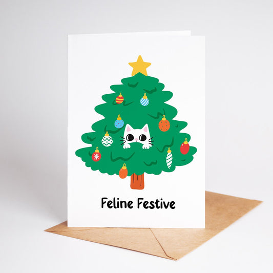 Feline Festive; Punny Cat Christmas Card - PulpKo