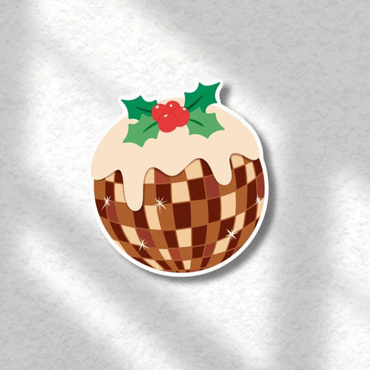 Disco Pudding Sticker; Christmas Pudding Disco Ball Vinyl Sticker - PulpKo