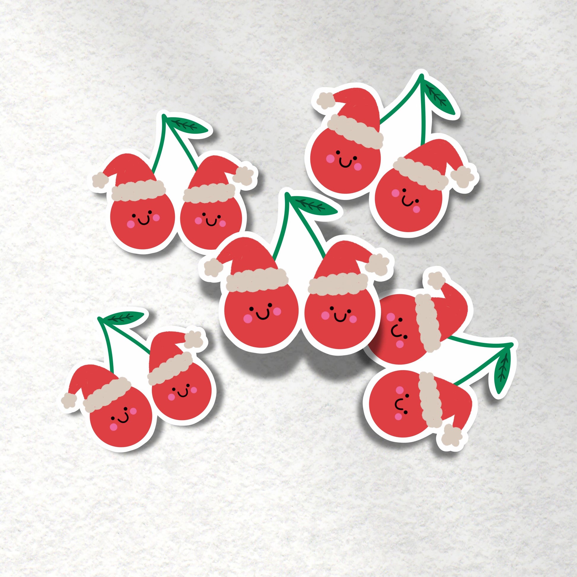 Christmas Cherry Sticker – Cute Kawaii Fruit Vinyl Sticker with Santa Hats - PulpKo