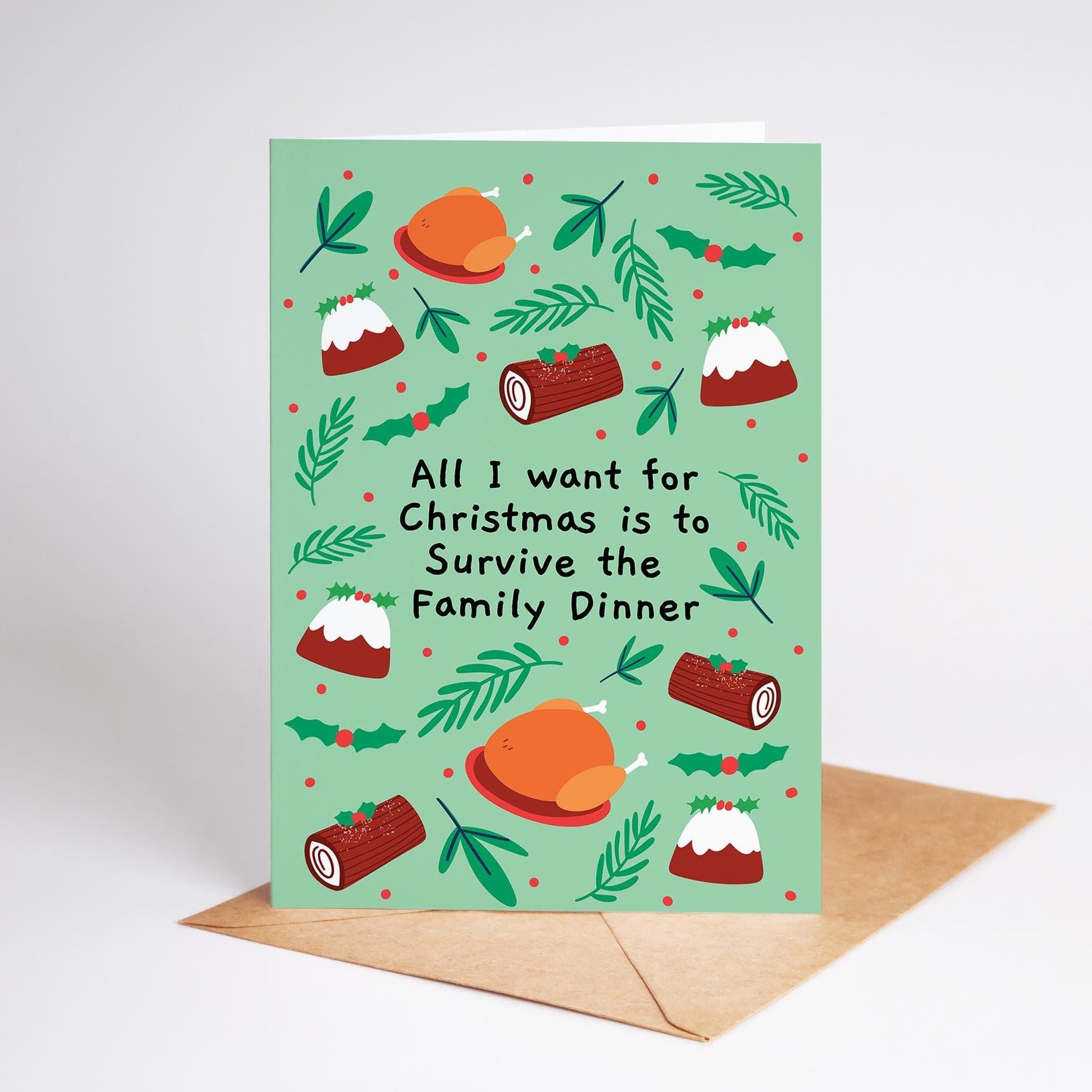 Funny Christmas Card: Family Dinner Survival - PulpKo