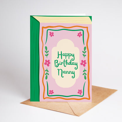 Happy Birthday Nanny Card; Colourful Book Greeting Card - PulpKo