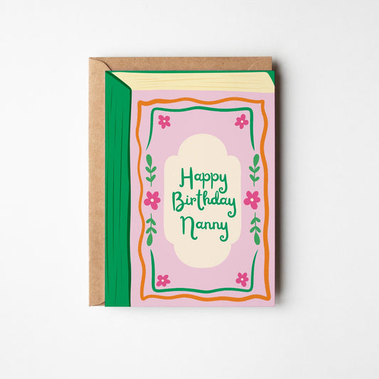 Happy Birthday Nanny Card; Colourful Book Greeting Card - PulpKo