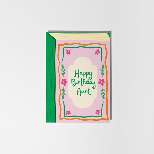 Happy Birthday Aunt, Playful Illustrated Book Greeting Card - PulpKo