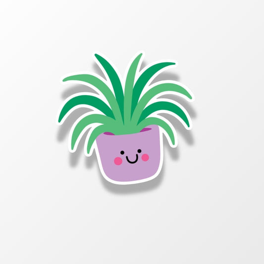 Purple Plant Pot Sticker; Smiling Plant Vinyl Sticker - PulpKo