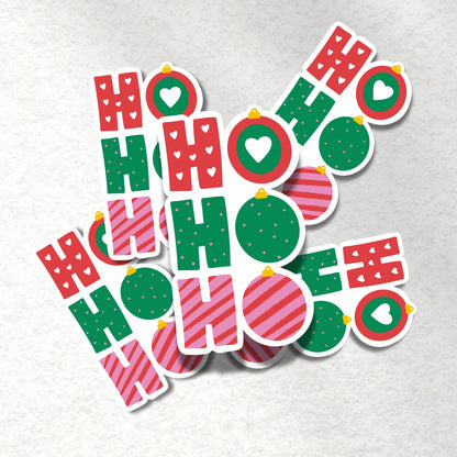 Ho Ho Ho Sticker; Christmas Bauble Vinyl Sticker - PulpKo