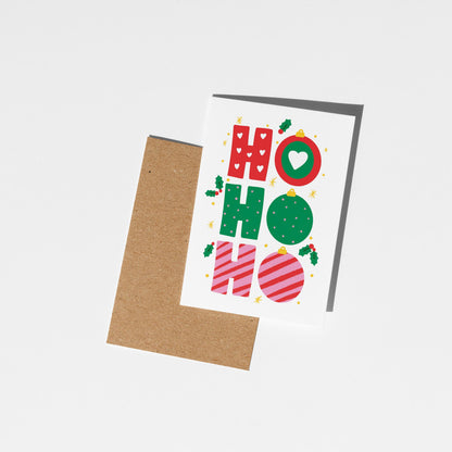 Ho Ho Ho Christmas Card – Colourful Festive Bauble Design - PulpKo
