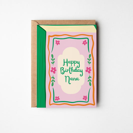 Happy Birthday Nana Card; Colourful Book Greeting Card - PulpKo