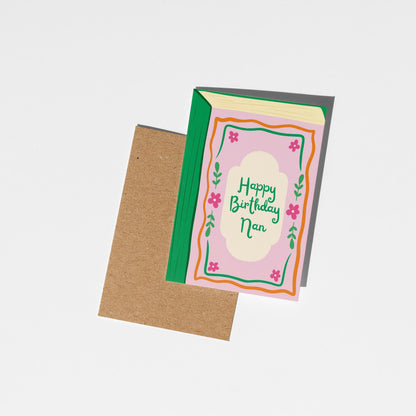 Happy Birthday Nan Card; Colourful Book Greeting Card - PulpKo