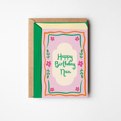 Happy Birthday Nan Card; Colourful Book Greeting Card - PulpKo
