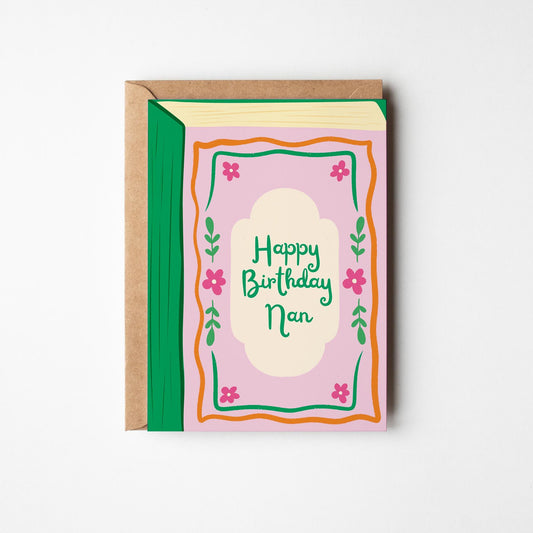 Happy Birthday Nan Card; Colourful Book Greeting Card - PulpKo