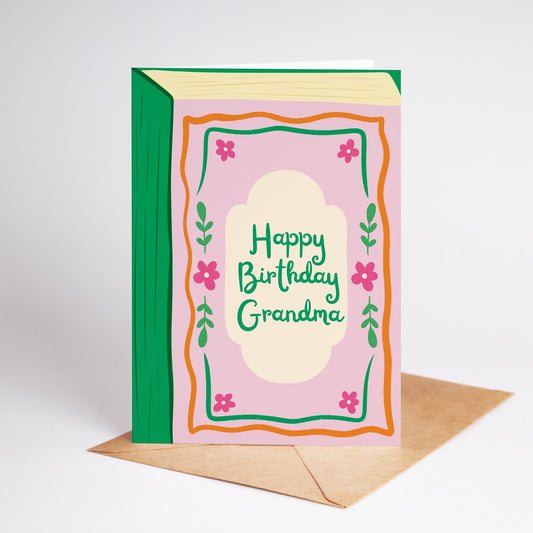 Happy Birthday Grandma Card; Cute Book Greeting Card - PulpKo