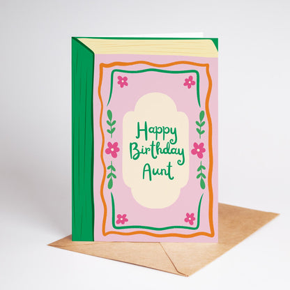 Happy Birthday Aunt, Playful Illustrated Book Greeting Card - PulpKo