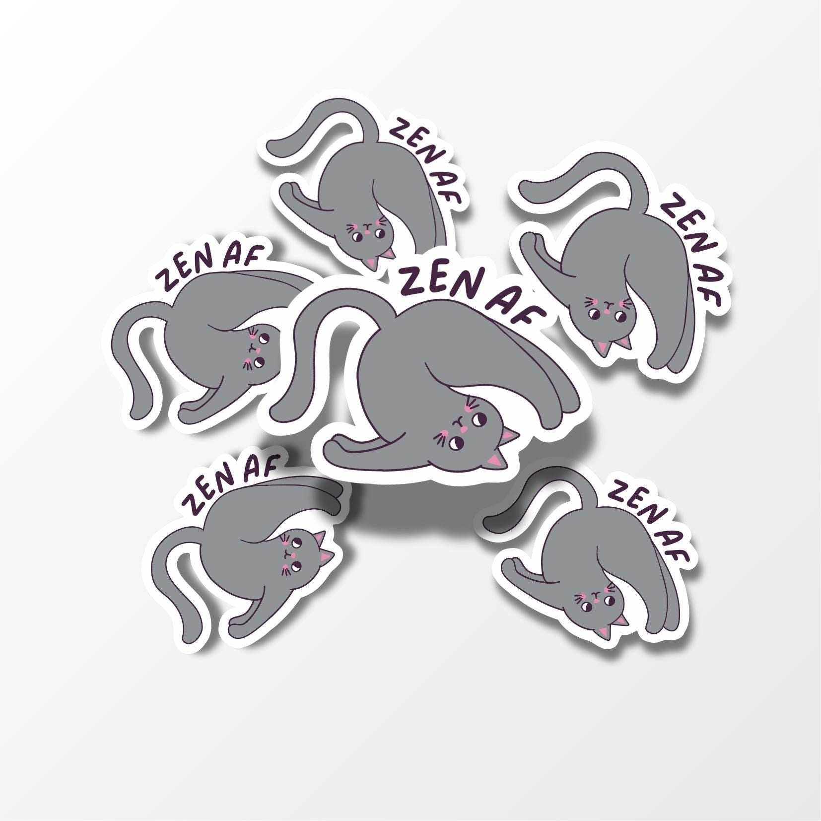 Zen AF Cat Sticker, Funny Yoga Cat Vinyl Sticker - PulpKo