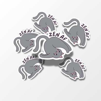 Zen AF Cat Sticker, Funny Yoga Cat Vinyl Sticker - PulpKo