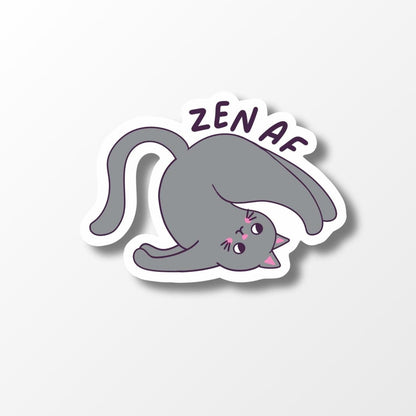 Zen AF Cat Sticker, Funny Yoga Cat Vinyl Sticker - PulpKo