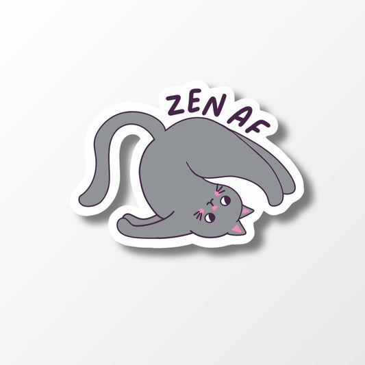 Zen AF Cat Sticker, Funny Yoga Cat Vinyl Sticker - PulpKo