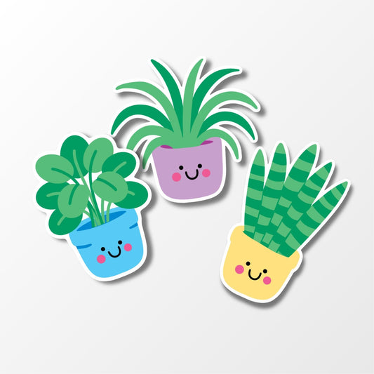 Plant Sticker Pack – 3 Cute Potted Plant Vinyl Stickers - PulpKo