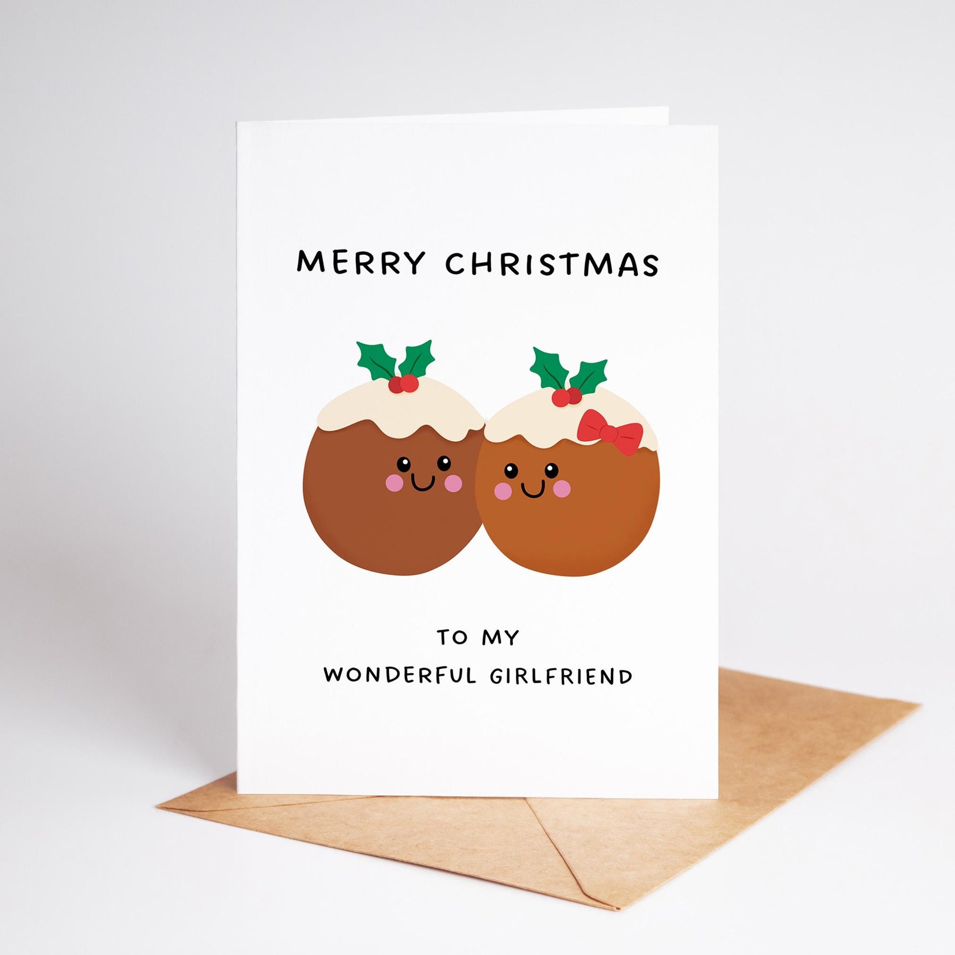 Christmas Card for Girlfriend, Cute Funny Pudding Card, Merry Christmas Card for Her - PulpKo