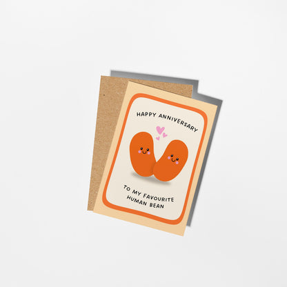 Funny Anniversary Card, To My Favourite Human Bean, Cute Pun Card for Partner or Couple - PulpKo