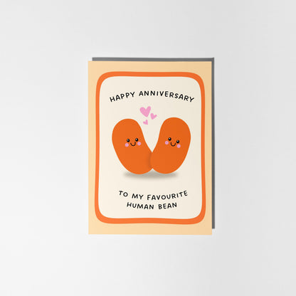 Funny Anniversary Card, To My Favourite Human Bean, Cute Pun Card for Partner or Couple - PulpKo