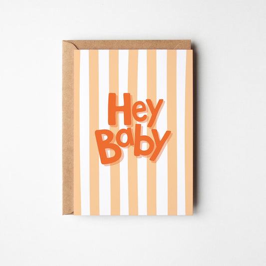 Hey Baby Card, Gender Neutral New Baby Card, Baby Shower or Pregnancy Card - PulpKo