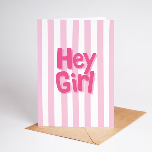 Hey Girl Baby Card, New Baby Girl Card, Baby Shower or Pregnancy Card - PulpKo