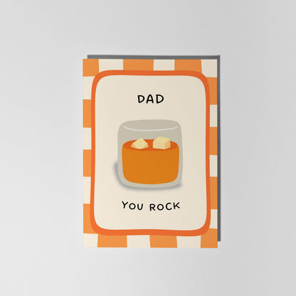 Dad You Rock Card, Funny Dad Birthday Card, Whisky Glass Card for Father’s Day or Birthday - PulpKo