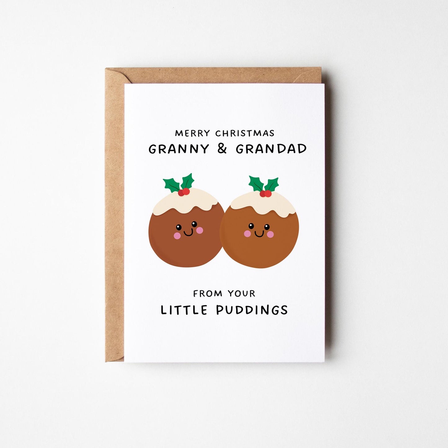 Merry Christmas Granny & Grandad From Your Little Puddings, Christmas Card for Grandparents - PulpKo