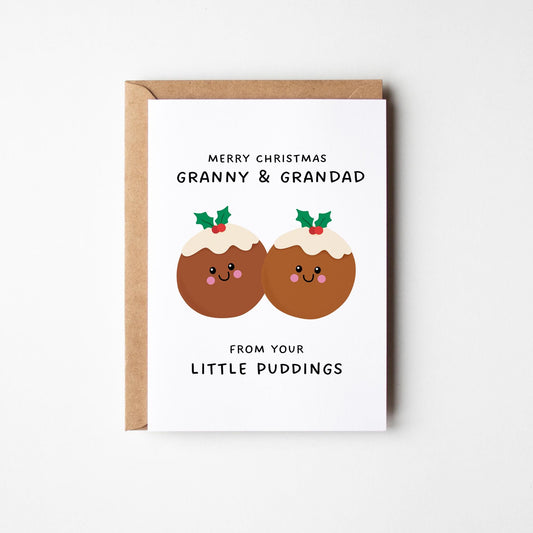 Merry Christmas Granny & Grandad From Your Little Puddings, Christmas Card for Grandparents - PulpKo