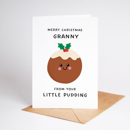 Merry Christmas Granny From Your Little Pudding, Christmas Card for Granny - PulpKo