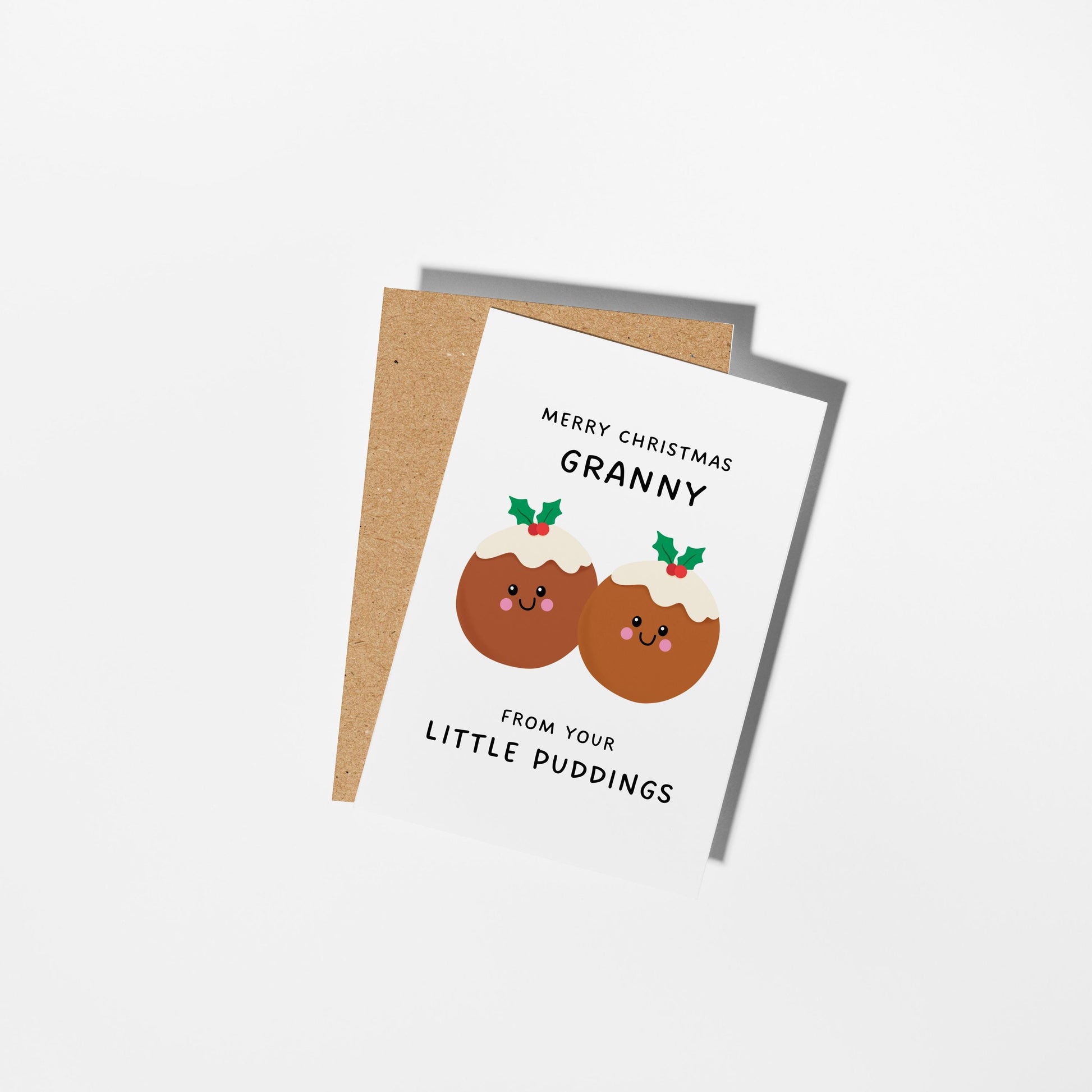 Christmas Card for Granny from Grandkids, Little Puddings Xmas Card for Grandmother - PulpKo