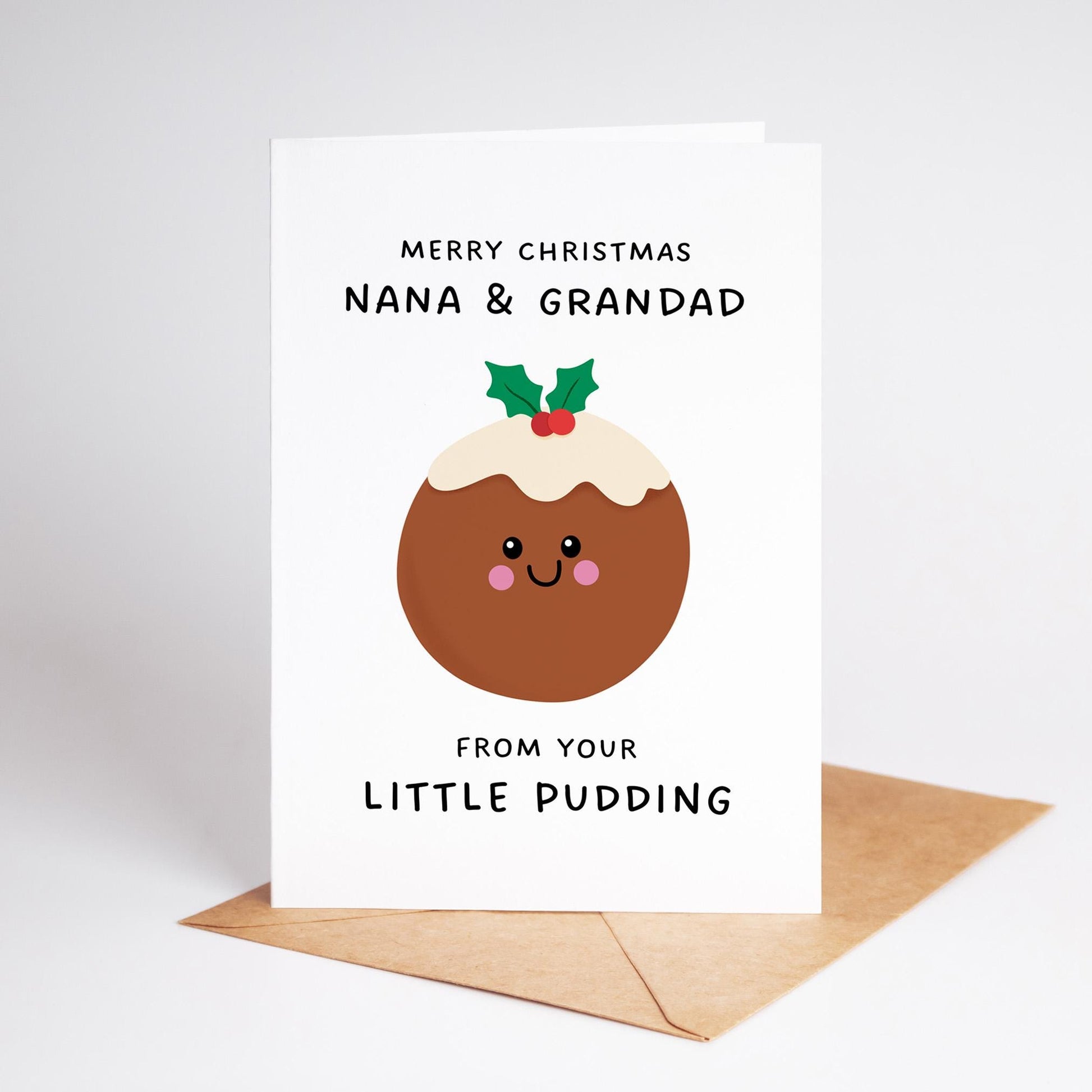 Merry Christmas Nana & Grandad From Your Little Pudding, Christmas Card for Grandparents from Grandkids - PulpKo