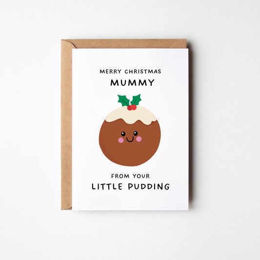 Christmas Card for Mum From Your Little Pudding, Cute Funny Christmas Card for Mummy - PulpKo