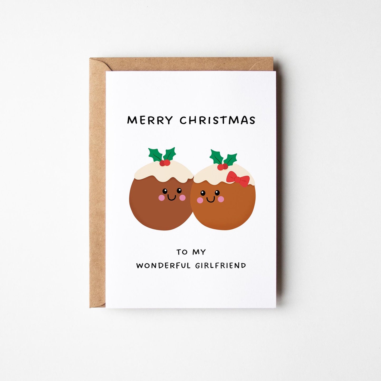 Christmas Card for Girlfriend, Cute Funny Pudding Card, Merry Christmas Card for Her - PulpKo