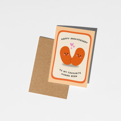 Funny Anniversary Card, To My Favourite Human Bean, Cute Pun Card for Partner or Couple - PulpKo