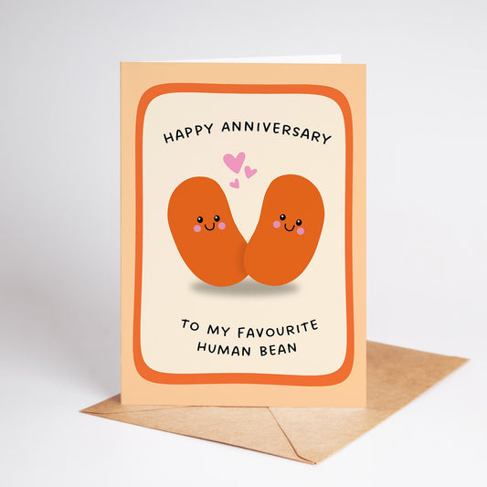 Funny Anniversary Card, To My Favourite Human Bean, Cute Pun Card for Partner or Couple - PulpKo