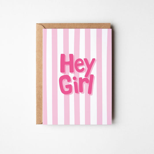 Hey Girl Baby Card, New Baby Girl Card, Baby Shower or Pregnancy Card - PulpKo