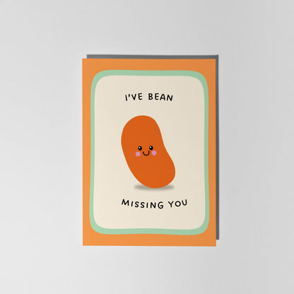I’ve Bean Missing You Card, Cute Pun Friendship Card, Cute Thinking of You Card - PulpKo