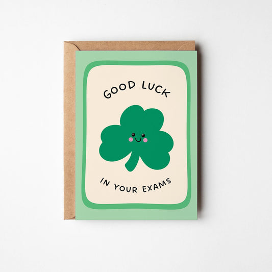 Good Luck in Your Exams, Shamrock Good Luck Card - PulpKo