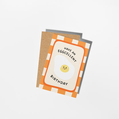 Funny Pun Birthday Card, Have an Eggcellent Birthday Greeting Card, Birthday Card for Family or Friends - PulpKo