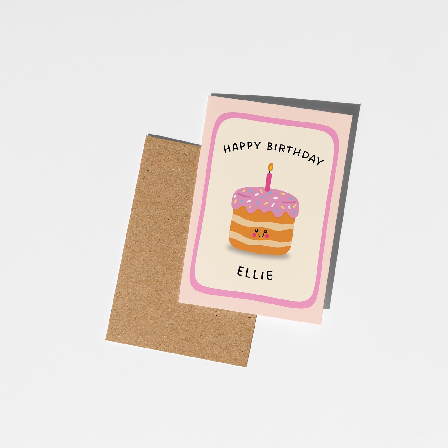Personalised Birthday Card, Cute Cake Illustration, Custom Name Birthday Card - PulpKo