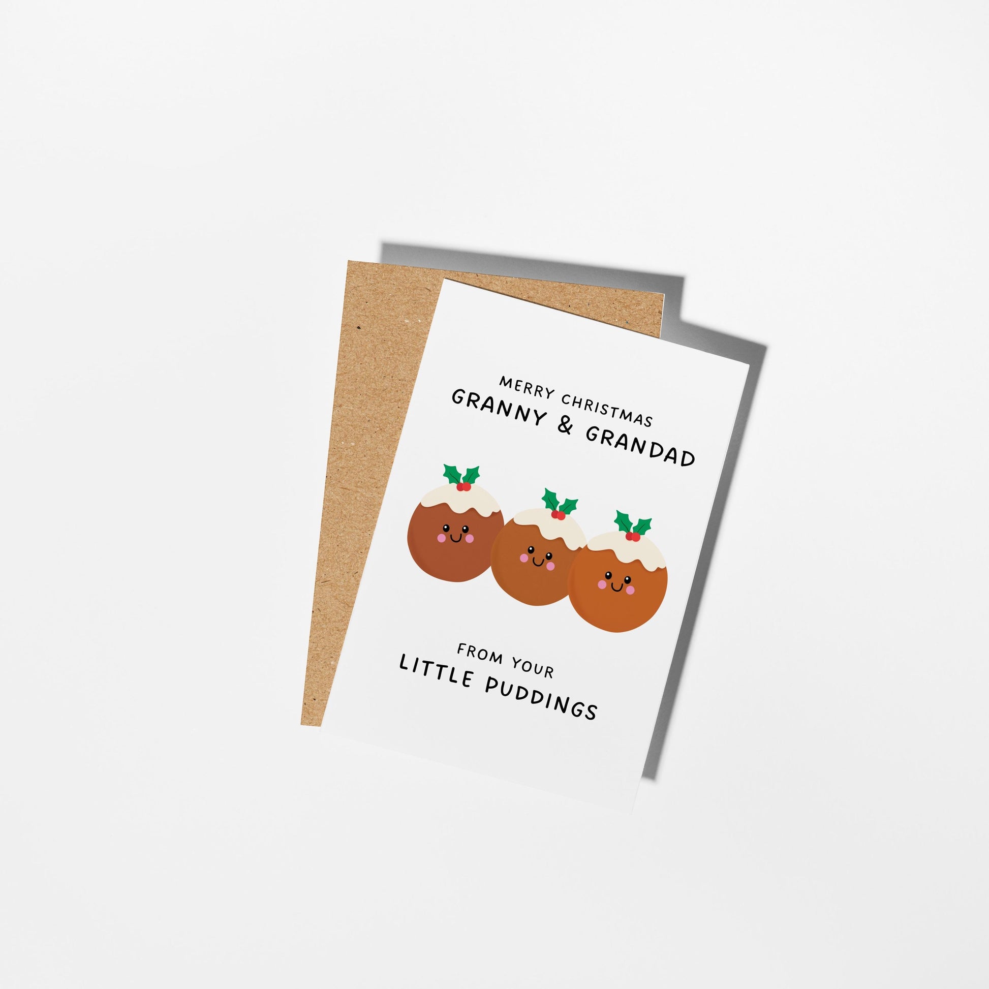 Merry Christmas Granny & Grandad From Your Little Puddings, Christmas Card for Grandparents - PulpKo