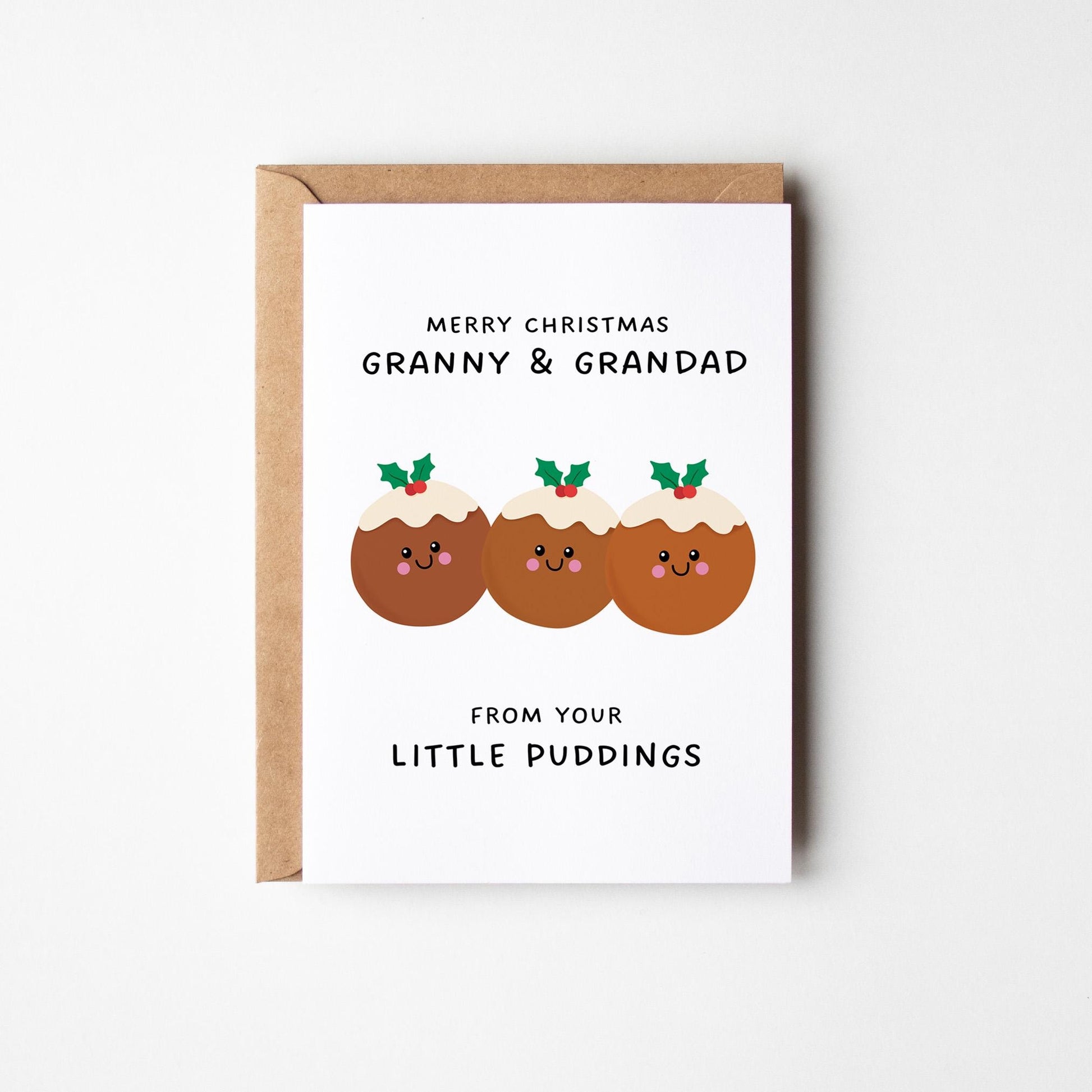 Merry Christmas Granny & Grandad From Your Little Puddings, Christmas Card for Grandparents - PulpKo