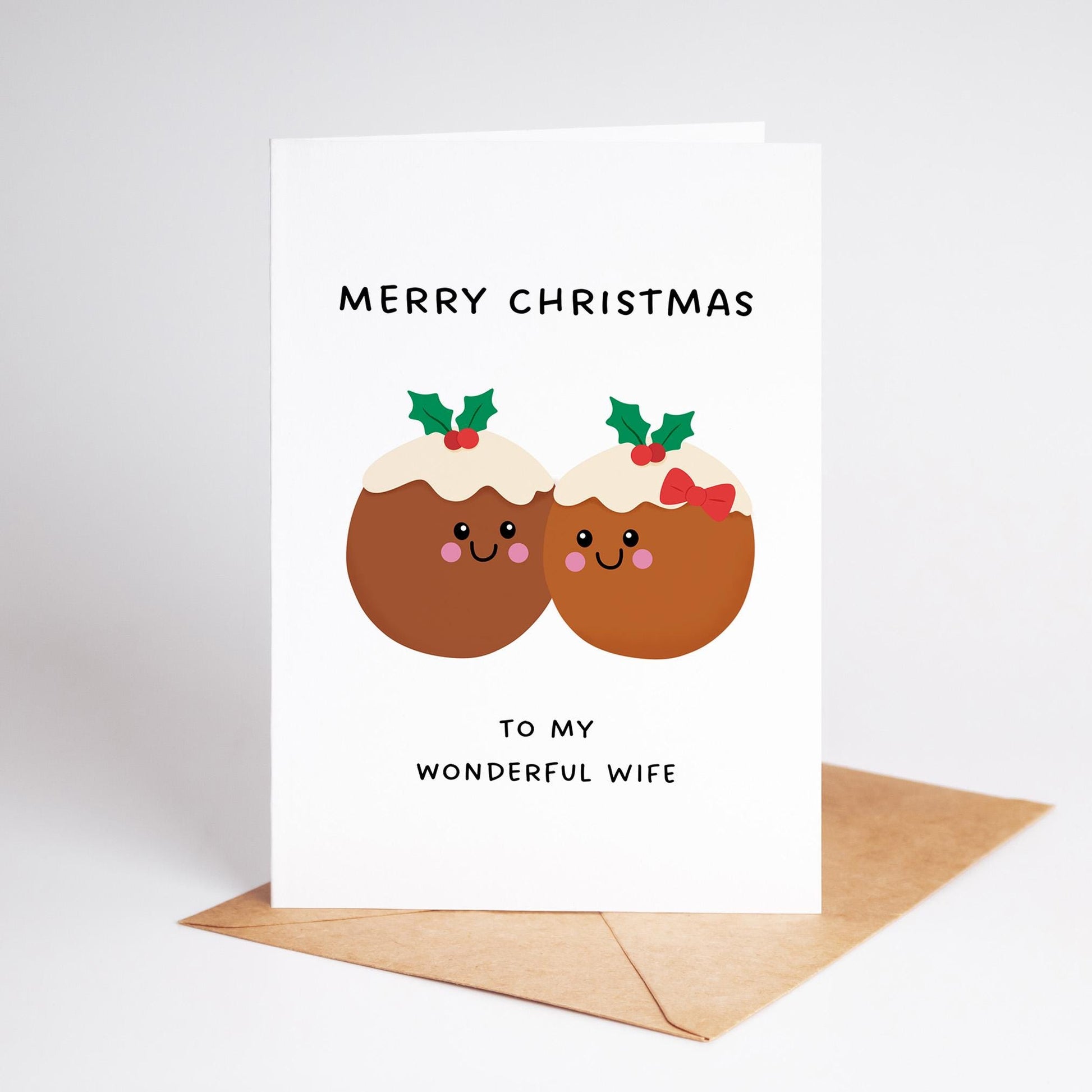 Merry Christmas Wife Card, Christmas Pudding Card for Wife - PulpKo