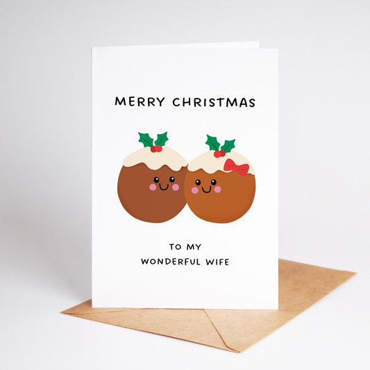 Merry Christmas Wife Card, Christmas Pudding Card for Wife - PulpKo