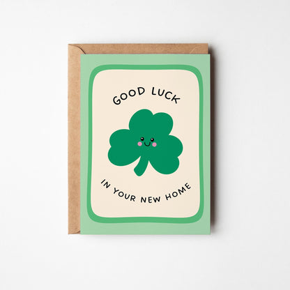 Good Luck in Your New Home Card, Shamrock New Home Card, Housewarming Card - PulpKo