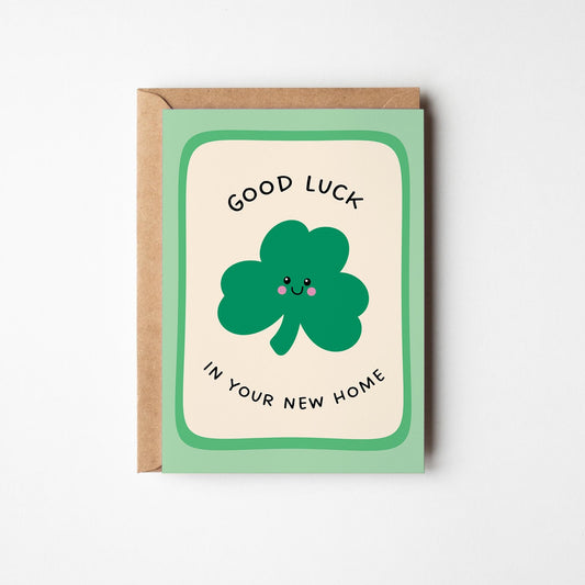 Good Luck in Your New Home Card, Shamrock New Home Card, Housewarming Card - PulpKo